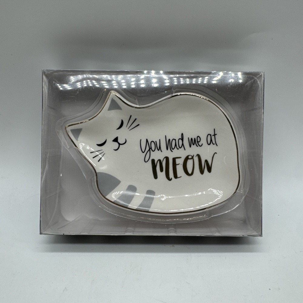 Cat-Shaped Decorative Trinket Dish "You Had Me At Meow" DEI Dennis East